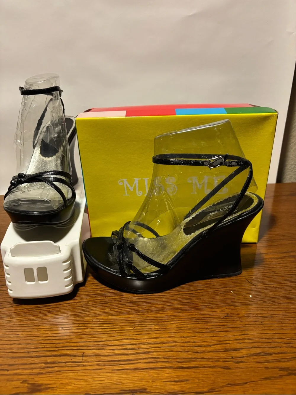 Miss Me Black Strappy Wedge Sandals
